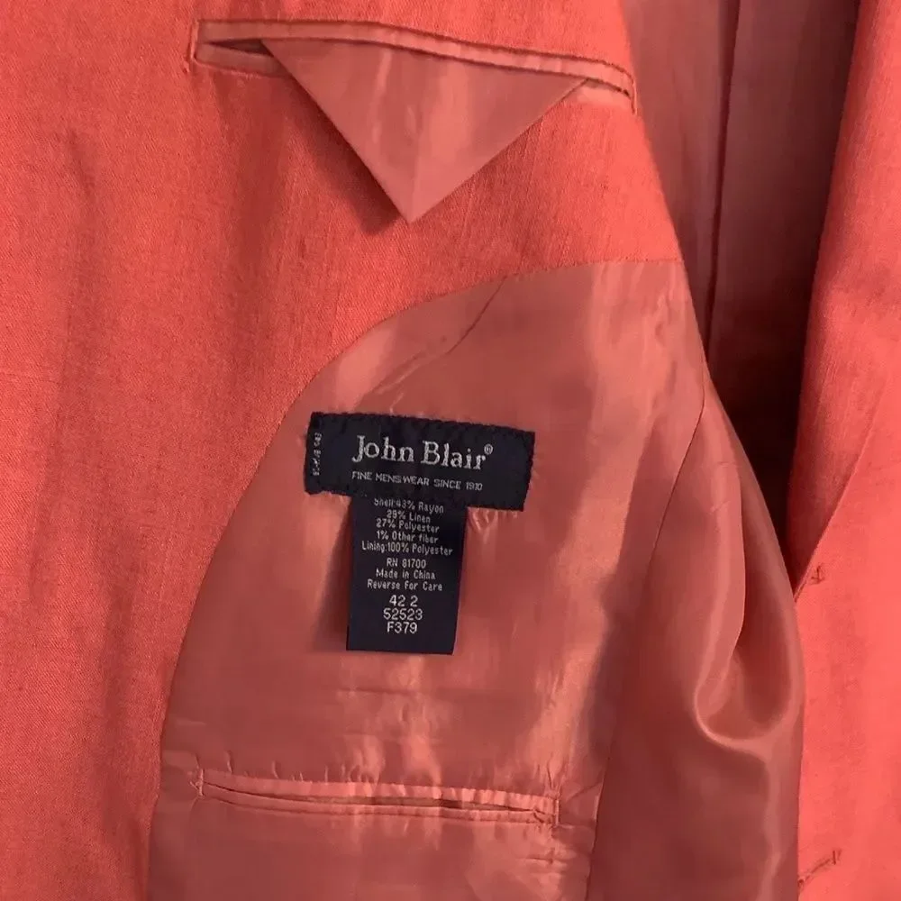 John Blair Men's Coral Blazer Linen Blend Size 42